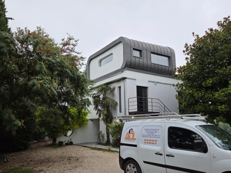 Surélévation ossature bois & zinc quartz Poissy 78300